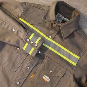 Rasco FR Mens Medium-Regular Brown Pearl Snap High Visibility Button Up Shirt